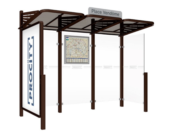 Procity Wartehalle Convi® - Standard - 1 Doppelseitiger Schaukasten "2000" Links + 1 Seitenverkleidung Rechts, Farbe RAL 8017, 529386.8017