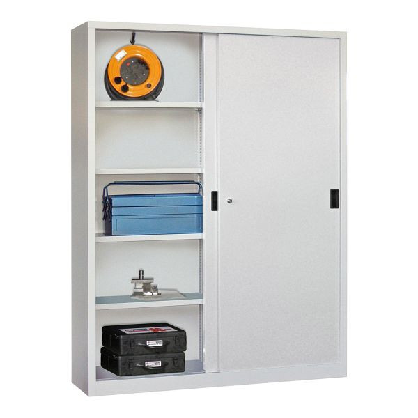 Pavoy Schwerlastschiebetürschrank 1950/1500/400, Mitteltrennwand, 8 verzinkte Fachböden; Drehdruckzylinderschloss, 30332-150-400-910512