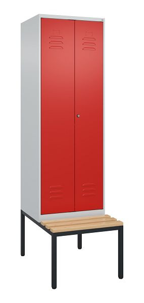 C+P Umkleidespind Classic PLUS SW, 2 Abteile, 2120x600x815mm, 7035/3020, Zylinderschloss, mit untergebauter Sitzbank, Buche-Sitzleisten, 0800527-20 S10059