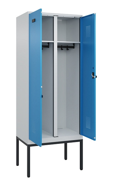 C+P Schwarz-Weiß-Spind Evolo PLUS, Gestell, 2 Abteile, 2120x800x500mm, 7035/5012, Drehriegel, 0490327-22 S10007