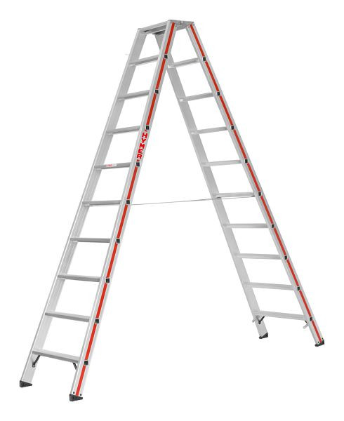 HYMER Stufenstehleiter, beidseitig begehbar, 2x10 Stufen, Länge 2,54 m, Standhöhe: 1,85 m, 802420