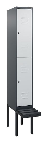 C+P Doppelstöckiger Spind Classic PLUS, 2120x300x815mm, 7016/7035, Zylinderschlösser, mit Untergestell und schwebender Sitzfläche, 0803407-10 S10028
