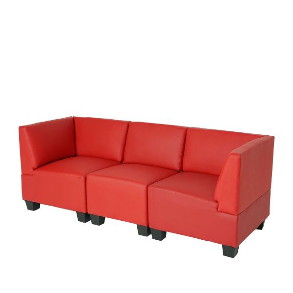 Mendler Modular 3-Sitzer Sofa Couch Lyon, Kunstleder, rot, hohe Armlehnen, 2x21701+21691+2x21718