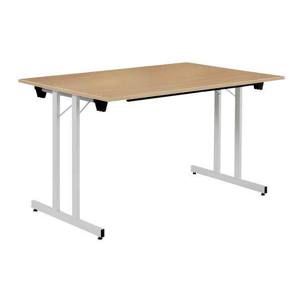 Bisley Klapptisch, rechteckig, Breite 1400 mm, Tiefe 800 mm, 19mm Tischstärke, 399 chrom x BC buche, KT1408BC399
