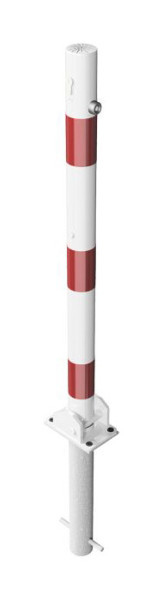 Schake Absperrpfosten Typ 460UZHB+1 umlegbar, Einbetonieren, Profilzylinder, Ø 60mm, feuerverzinkt, weiß mit roten Streifen, mit 1 Öse, 460UZHB+1