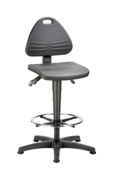 bimos Isitec Arbeitsdrehstuhl mit Gleiter und Fußring und PU-Schaum schwarz, Sitzhöhe 580-850 mm, 9613-2000