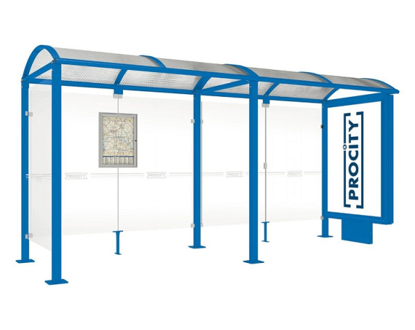 Procity Wartehalle Vierkantrohr - 1 Leuchtkasten Auf Mittelfuß & 1 Seitenverkleidung, Farbe RAL 5010, 529359.5010