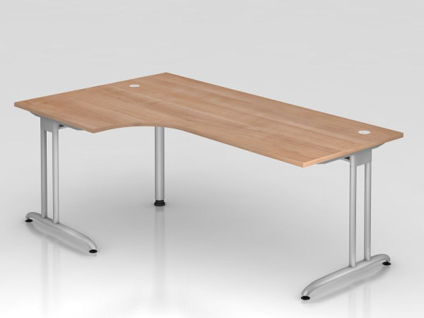 Hammerbacher Winkeltisch C-Fuß 200x120cm 90° Nussbaum, Winkelform 90°, horizontale Kabelwanne, links oder rechts montierbar, Arbeitshöhe 72 cm, VBS82/N/S