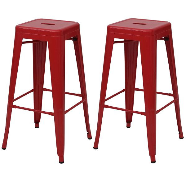 Mendler 2er-Set Barhocker HWC-A73, Barstuhl Tresenhocker, Metall Industriedesign stapelbar, rot, 70802