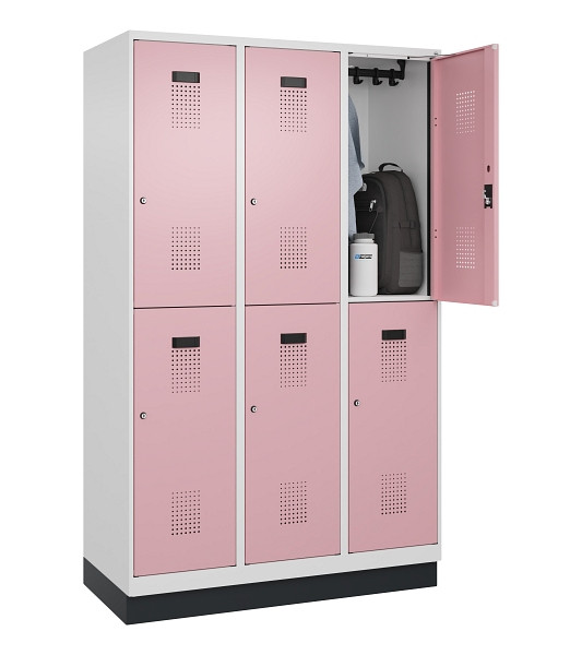 C+P Doppelstöckiger Spind Evolo PLUS, mit Sockel, 6 Fächer, 1950x1200x500mm, 901, Frontfarbe RAL 3015 Hellrosa, Zylinderschloss, 049320-32 S10045