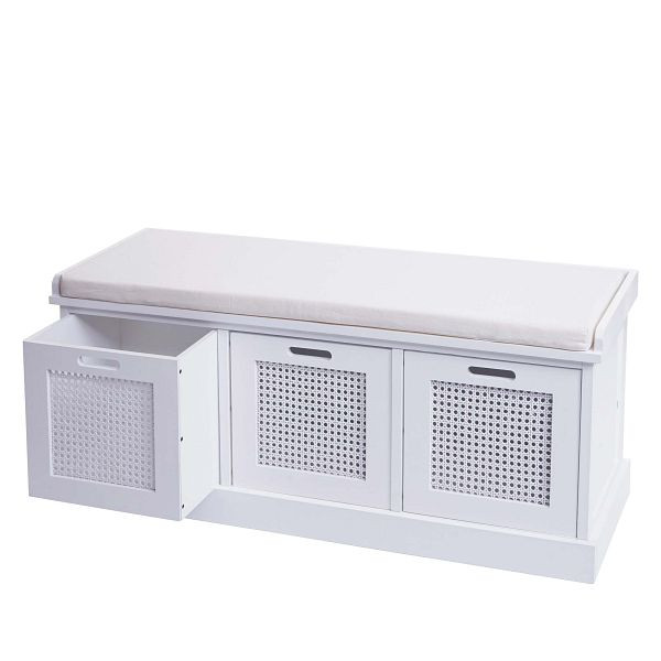 Mendler Sitzbank HWC-J49, Polsterbank Garderobenbank, Kissen Aufbewahrungsboxen Staufach 47x110x40cm, weiß, Polster creme-weiß, 80904