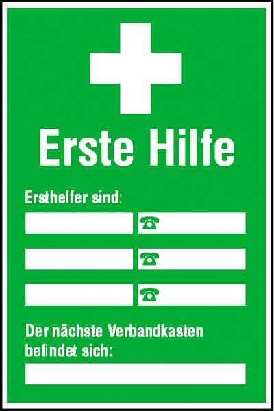 SafetyMarking Aushang - Erste Hilfe, Ersthelfer Verzeichnis, zur Selbstbeschriftung, BxH 20x30 cm, Kunststoff (Hart-PVC), 43.0092