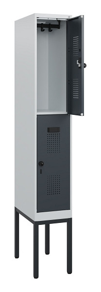 C+P Doppelstock-Spind Evolo PLUS, Gestell, 2 Fächer, 1950x300x500mm, 7035/7016, Drehriegel, 0493305-10 S10012