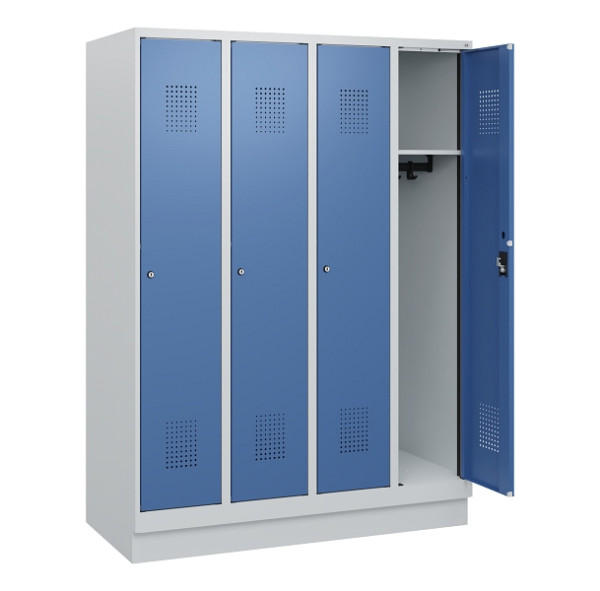 C+P Spind Evolo PLUS, Sockel, 4 Abteile, 1630x1200x500mm, 7035/5023, Zylinderschloss, 0490205-40 S10033