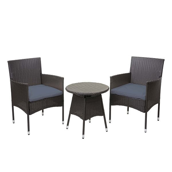 Mendler Poly-Rattan Balkonset HWC-G27, Sitzgarnitur Gartengarnitur, 2xSessel+Tisch, grau, Kissen grau, 71113