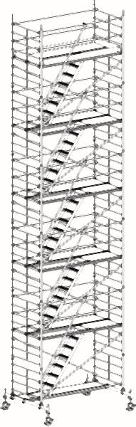 HYMER Treppen-Fahrgerüst mit Fahrtraverse, Bühnenlänge 2,95 m, Rahmenteilbreite 1,50 m, Reichhöhe 12,60 m, 827312