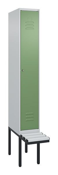 C+P Umkleidespind Classic PLUS, 2120x300x815mm, 7035/6011, Zylinderschloss, je 2 Doppel-Haken, 0800407-10F S10021