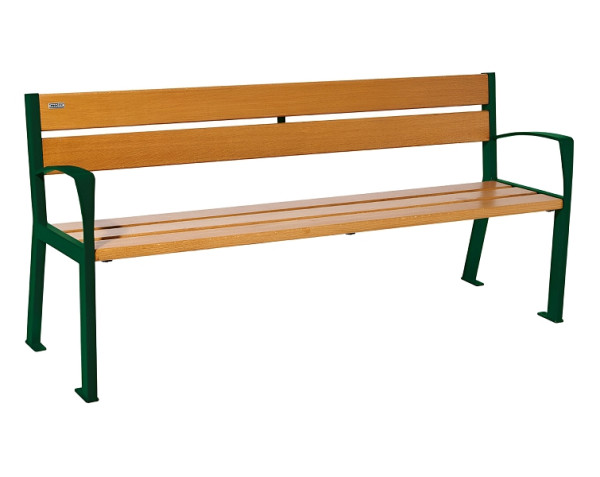 Procity Sitzbank Silaos 5 Holzlatten, 1800 mm, Mit Armlehne, Holz & Stahl, helle Eiche/RAL 6005, 209512.6005.CHEC