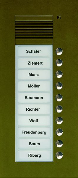 TCS Audio Außenstation Serie PUK 10 Klingeltasten (rechtsbündig), 1-spaltig, UP bronze, PUK10/1-EB