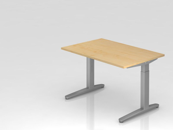 Hammerbacher Schreibtisch C-Fuß 120x80cm Ahorn/Silber, Alu-Kufe Silber (ähnlich RAL 9006), VXB12/3/SS