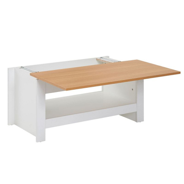 Wohnling Couchtisch Weiß/Eiche 85x47x45 cm Wohnzimmertisch mit Stauraum, Design Sofatisch mit Ablagefach Modern, Kaffeetisch Loungetisch Eckig, WL6.382