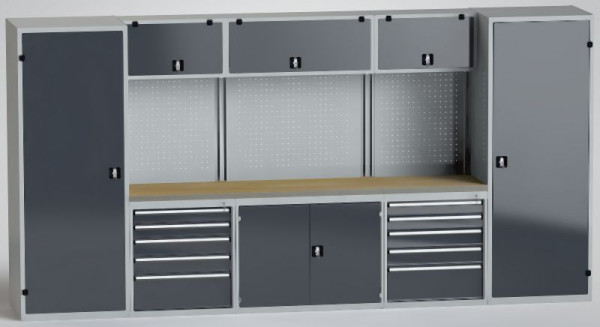 KLW Schrankwandanlage Elementbauweise, Außenmaße 2000x3931x630mm (HxBxT), inkl. 2 Schubladenschränken BGA0800, SW2022-N04