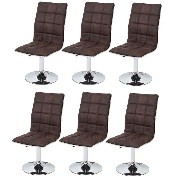 Mendler 6er-Set Esszimmerstuhl HWC-C41, Stuhl Küchenstuhl, höhenverstellbar drehbar, Stoff/Textil FSC®, vintage dunkelbraun, 3x59108