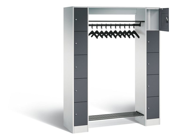 C+P Offene Garderobe Serie 8070, H1950xB1430xT480mm, Farbe: Lichtgrau / Schwarzgrau, 80710-00 S10023