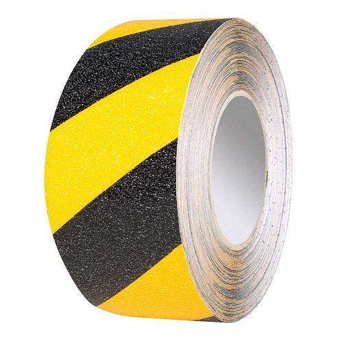 Moravia Staplergeeignetes Bodenmarkierband, gelb/schwarz, B 75 mm, L 25 m, Antirutsch R10, 311167
