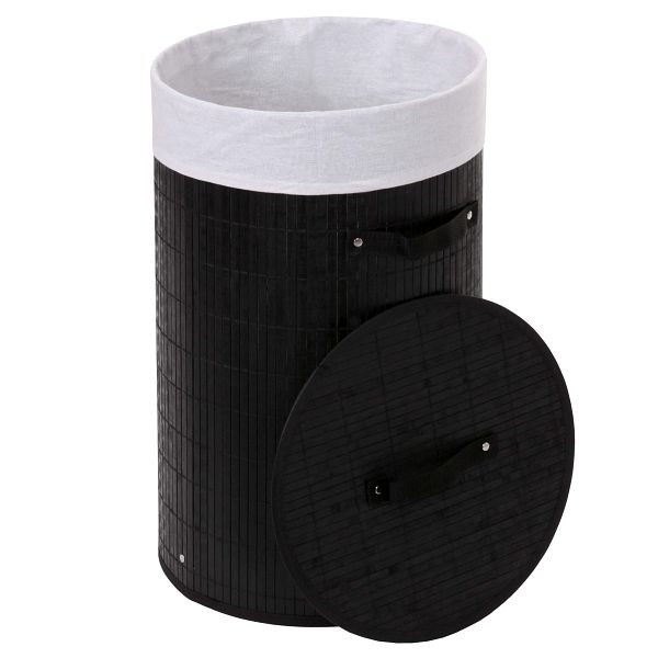 Mendler Wäschekorb HWC-C21, Laundry Wäschebox Wäschesammler Wäschebehälter Wäschetonne, Bambus rund 59x35cm 50l, schwarz, 61134