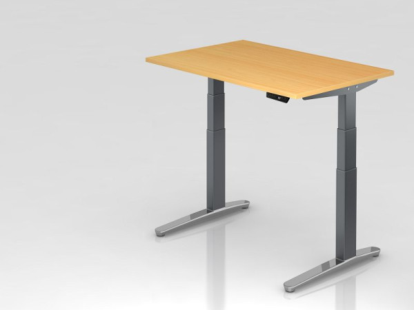 Hammerbacher Sitz-Steh-Schreibtisch elektrisch 120x80cm Buche/Graphit, poliert, Rechteckform, VXBHM12/6/GC