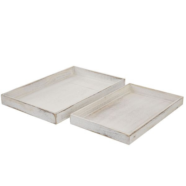 Mendler 2er Set Schale T285, Serviertablett Frühstückstablett Holztablett Dekotablett, Shabby-Look, weiß, 36725