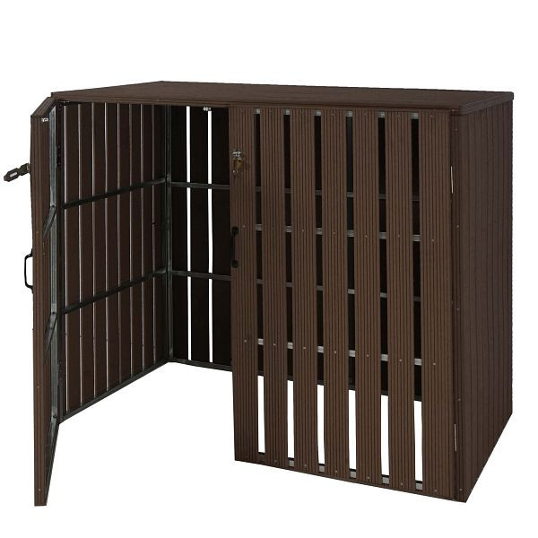 Mendler XL 2er-/4er-WPC-Mülltonnenverkleidung HWC-J28, Mülltonnenbox, Metall Holzoptik, erweiterbar, braun, 75985+75986