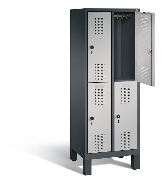 C+P Spind doppelstöckig Evolo, H1650xB610xT500mm, Farbe: Schwarzgrau / Weißaluminium, 483106-20 S10051