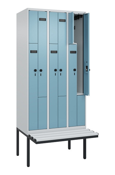 C+P Z-Spind Evolo PLUS, Bank, 6 Fächer, 2120x900x815mm, 7035/0010, Drehriegel, Material Sitzfläche Kunststoff, 0490437-306 S10063