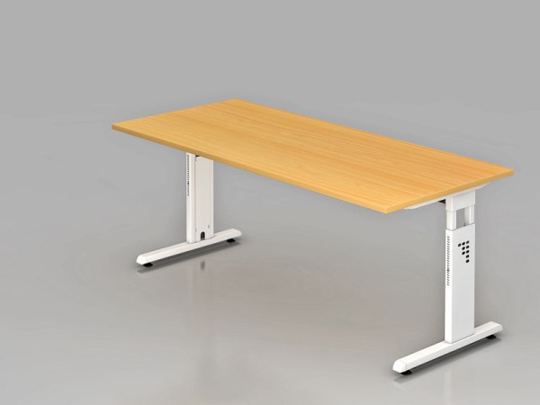 Hammerbacher Schreibtisch C-Fuß 180x80cm Buche/Weiß, Arbeitshöhe 65-85 cm, VOS19/6/W