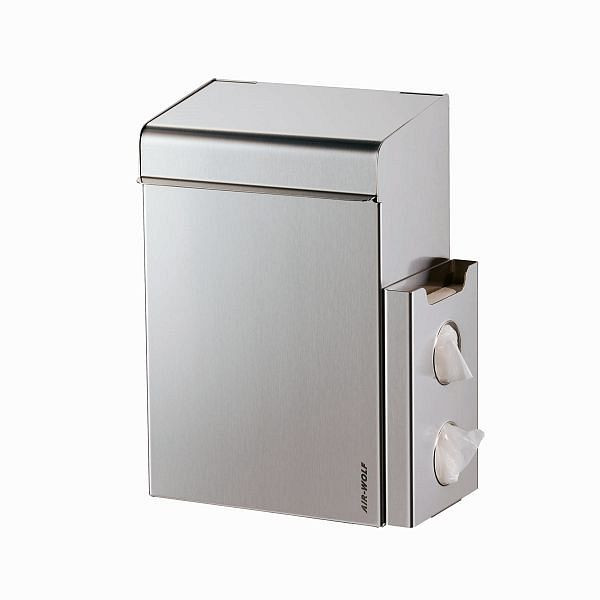 Air Wolf Hygieneabfallbehälter mit Beutelspender, Serie Lobo, bei Beutelhalter vorne: H x B x T: 342 x 220 x 163 mm, Edelstahl gebürstet, 40-100