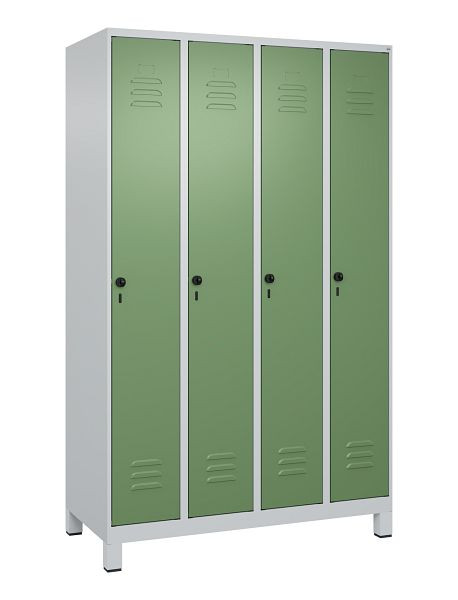 C+P Umkleidespind Classic PLUS mit Mitteltrennwand, Füße, 4 Abteile, 1950x1200x500mm, 7035/6011, Drehriegel, 080010-40F S10006