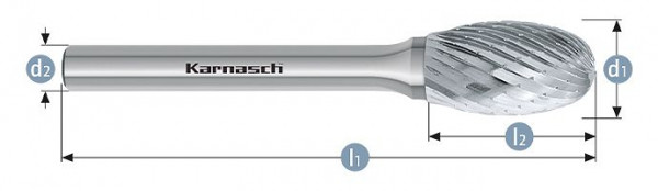 Karnasch Hartmetall-Frässtift unbeschichtet TRE/ HP-1 d1=8 / l2=15 / d2=6 / l1=60mm, VE: 3 Stück, 113047025