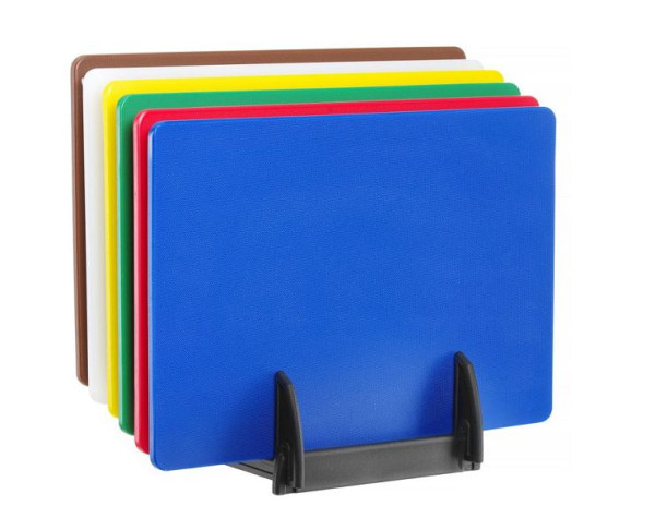 Hendi Set aus 6 HACCP-Schneidebrettern inkl. Rack, 825686