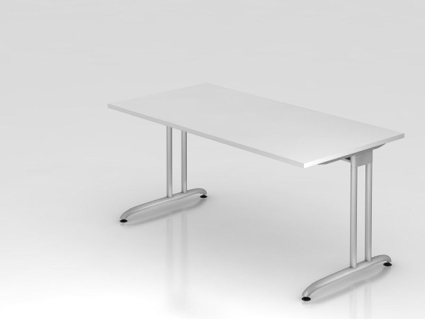 Hammerbacher Schreibtisch C-Fuß 160x80cm Weiß, horizontale Kabelwanne, Arbeitshöhe 72 cm, VBS16/W/S