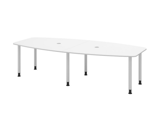 Hammerbacher Konferenztisch KT28C, 280 x 130 cm, Platte: Weiß, 25mm dick, 2 mm Duo-Kante, Gestell Silber, Rundrohr 6 cm, Arbeitshöhe 72-74 cm, VKT28C/W/S
