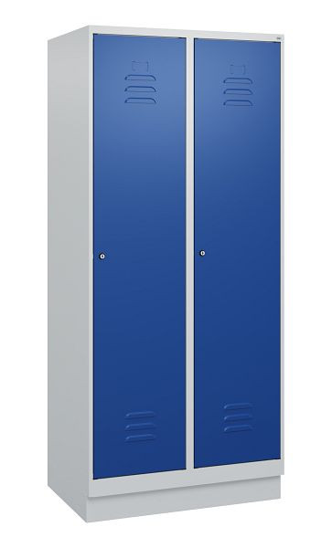 C+P Umkleidespind Classic PLUS, Sockel, 2 Abteile, 1800x800x500mm, 7035/5010, Zylinderschlösser, 0800207-22 S10018