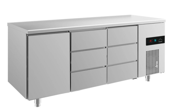 A&S Polarny Kühltisch -2 bis +8°C mit 1x Tür links und 2x drei Schubladen, 1865 x 700 x 850 mm, KT3TDD