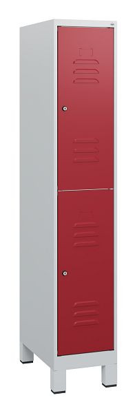 C+P Doppelstöckiger Spind Classic PLUS, Füße, 1630x300x500mm, 7035/3003, Zylinderschlösser, 0803105-10 S10031