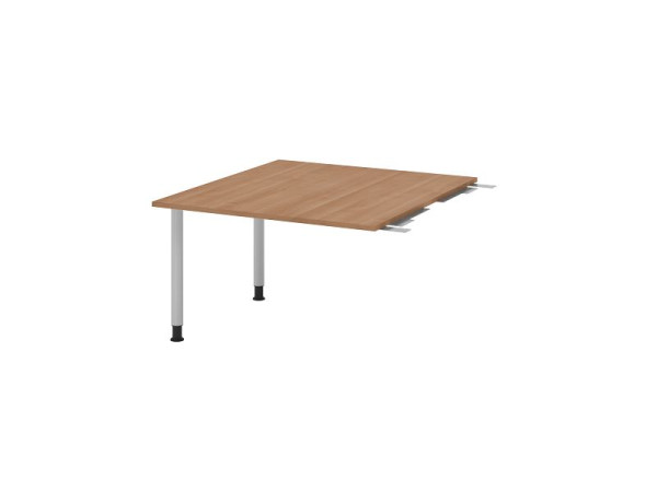 Hammerbacher Verkettungsplatte VKT, Farbe Tischplatte: Nussbaum, Platte: 1200 x 1300 x 25 mm, Rundrohr-Fuß Silber, Arbeitshöhe: 720 - 740 mm, VKT12C/N/S
