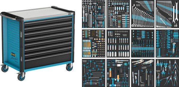 Hazet Werkstattwagen Assistent, Schubladen, flach: 7 x 81 x 870 x 522 mm, Schubladen, hoch: 1 x 166 x 870 x 522 mm, Anzahl Werkzeuge: 619, 179NXXL-8D/619
