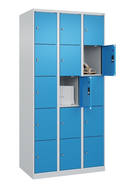 C+P Schließfachschrank Evolo PLUS, 15 Fächer, 1850x900x500mm, 7035/5012, 049000-305 S10007