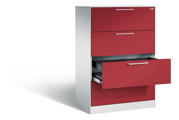 C+P Hängeregistraturschrank Asisto, H1310xB800xT600mm, Farbe: Lichtgrau / Rubinrot, Bügelgriff, 146223-412 S10070