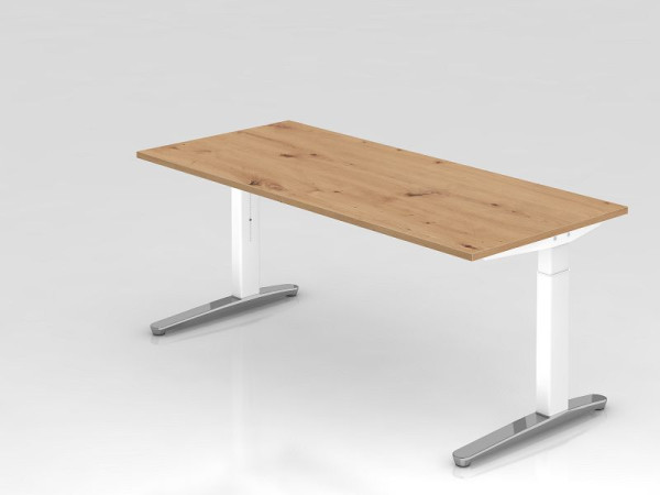 Hammerbacher Schreibtisch XB19, 180 x 80 cm, Platte: Asteiche, 25 mm dick, 2 mm ABS-Kante, Rechteckform, Weiß poliert, VXB19/R/WC